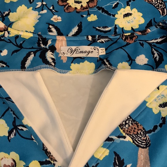 Vintage Blue and Yellow Sheath Midi Dress with Sweetheart Neckline - Picture 9 of 9